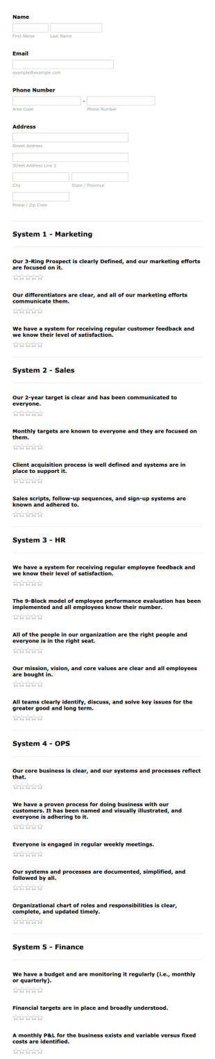 5 Systems Scoreboard Form Template