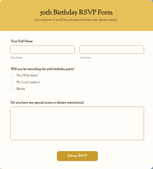 50th Birthday RSVP Form Template