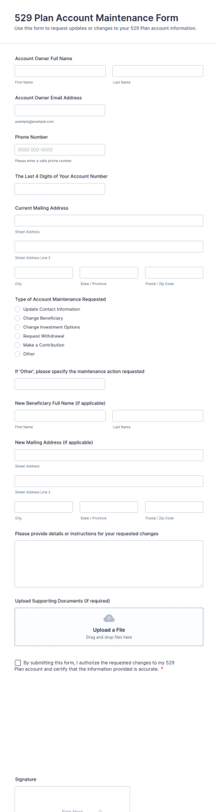 529 Plan Account Maintenance Form Template