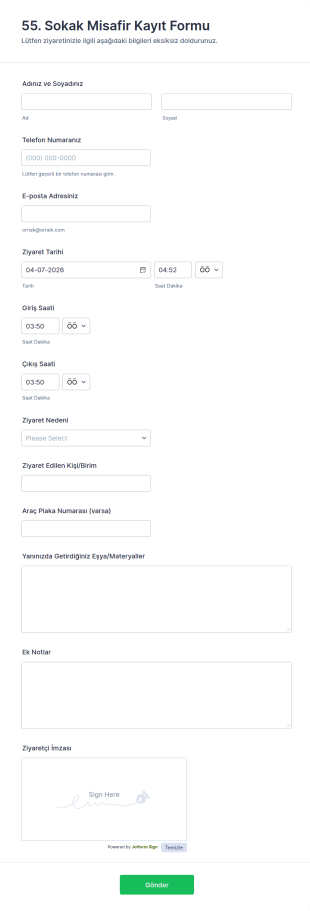 55. Cadde Misafir Form Şablonu