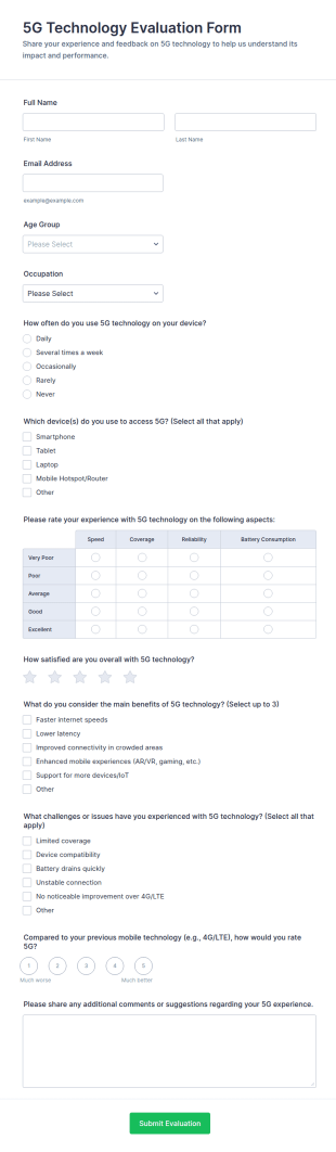 5G Technology Evaluation Form Template