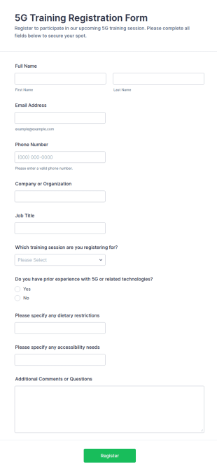 5G Training Registration Form Template