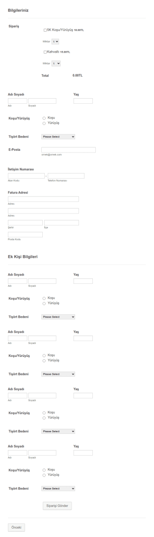 5K Eğlence Koşusu Kayıt Form Şablonu