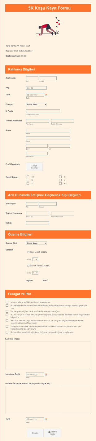 5K Koşu Kayıt Form Şablonu