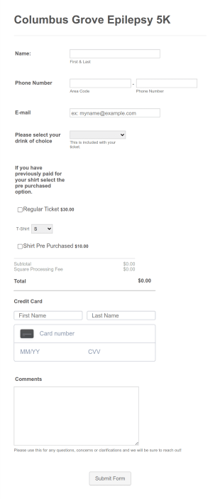 5k Race Form Template