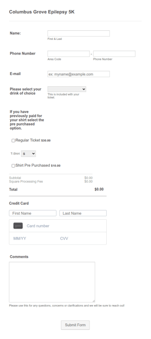 5k Race Form Template