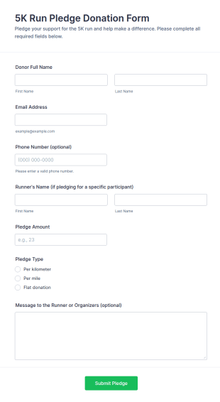 5K Run Pledge Donation Form Template