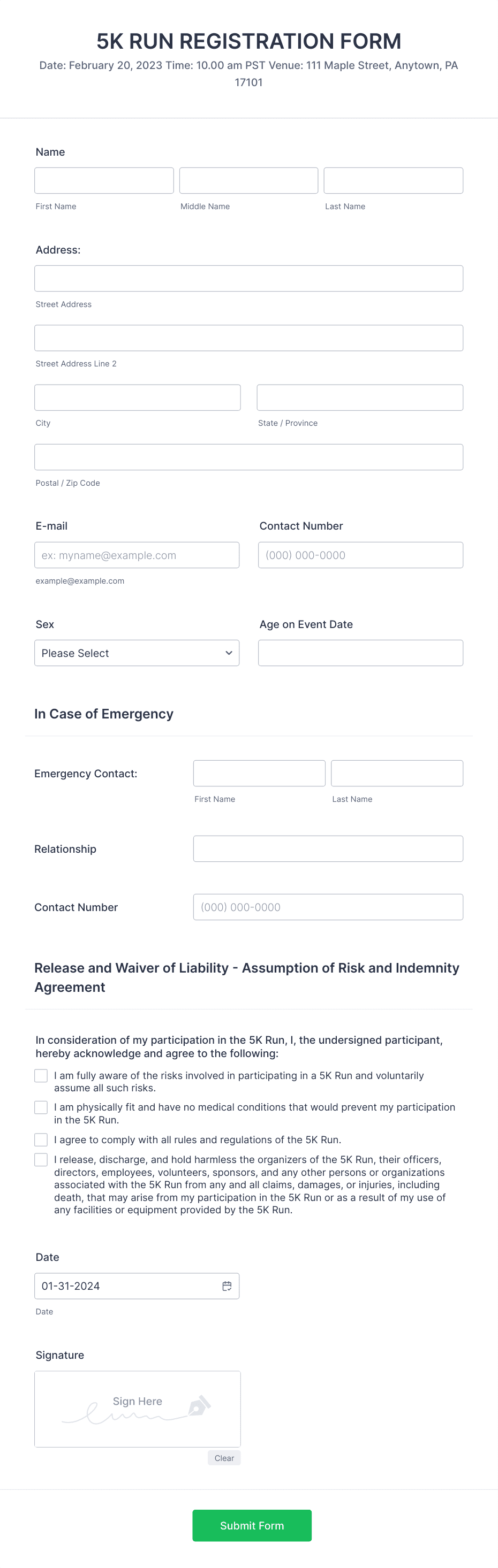 5K Run Registration Form Template | Jotform