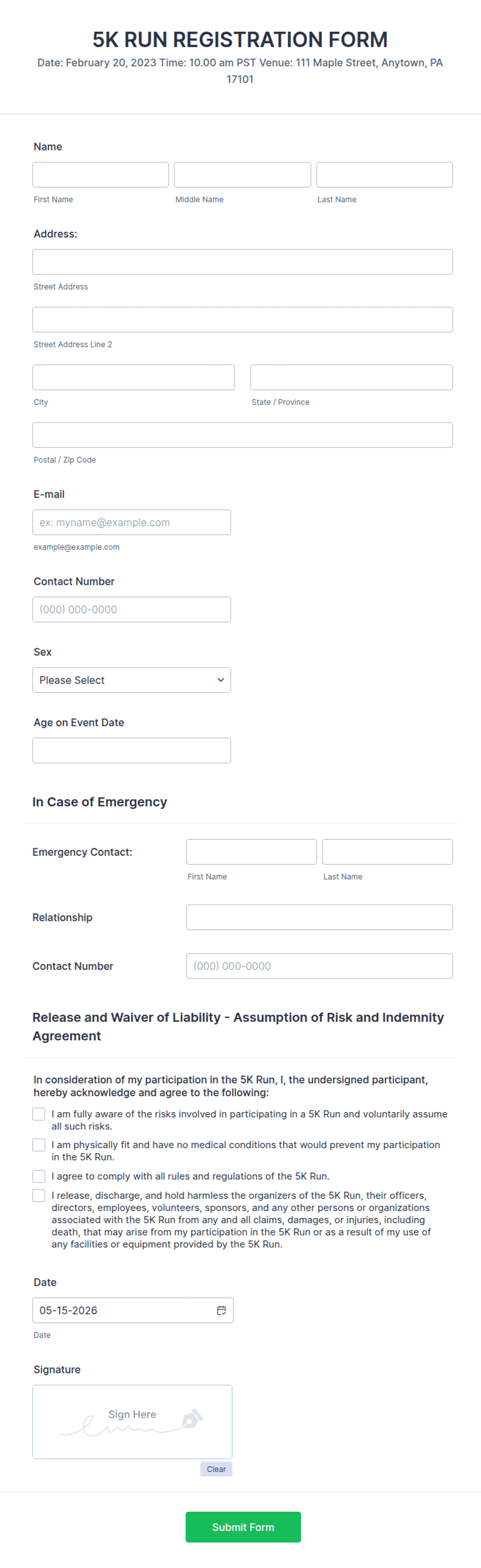 Run Registration Sign 5K Run Registration Form Template | Jotform