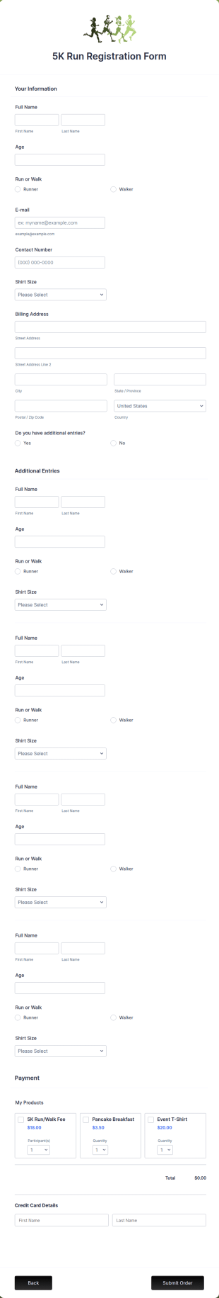 5K Run Registration Template