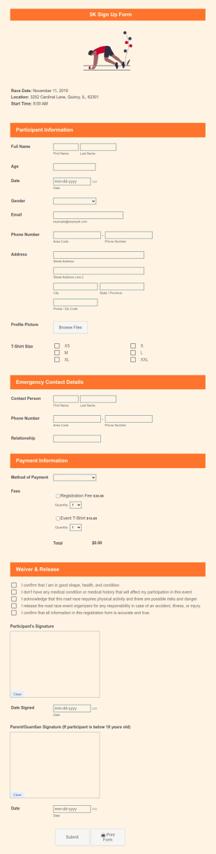 5K Sign Up Form Template