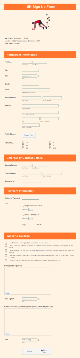 5K Sign Up Form Template