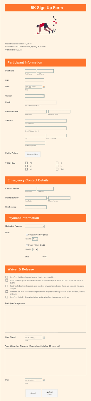 5K Sign Up Form Template