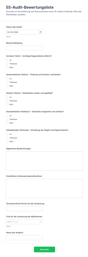5S Audit Bewertungsbogen