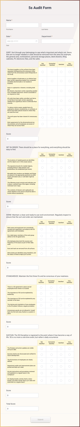 5s Audit Form Template