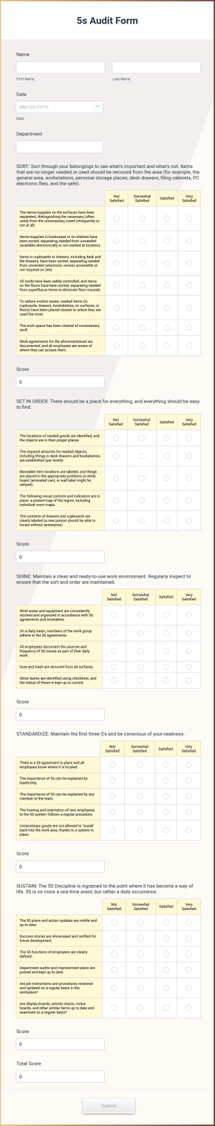 5s Audit Form Template