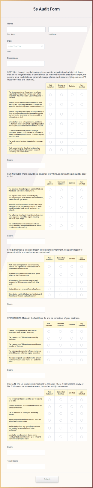 5s Audit Form Template