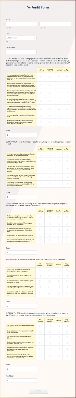 5s Audit Form Template