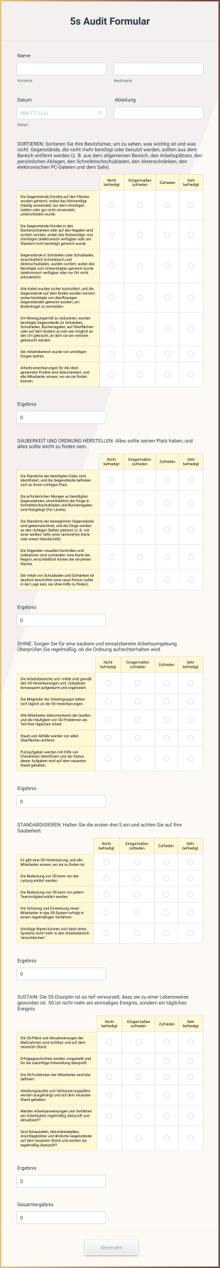 5s Audit Formular Form Template