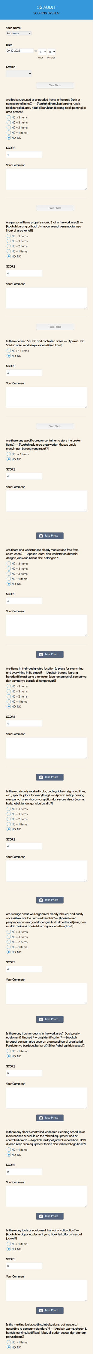 5S Audit Scoring System Form Template