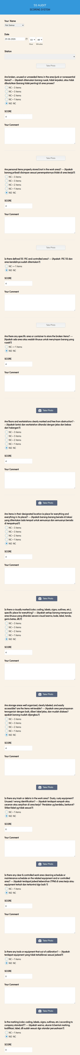 5S Audit Scorecard Template