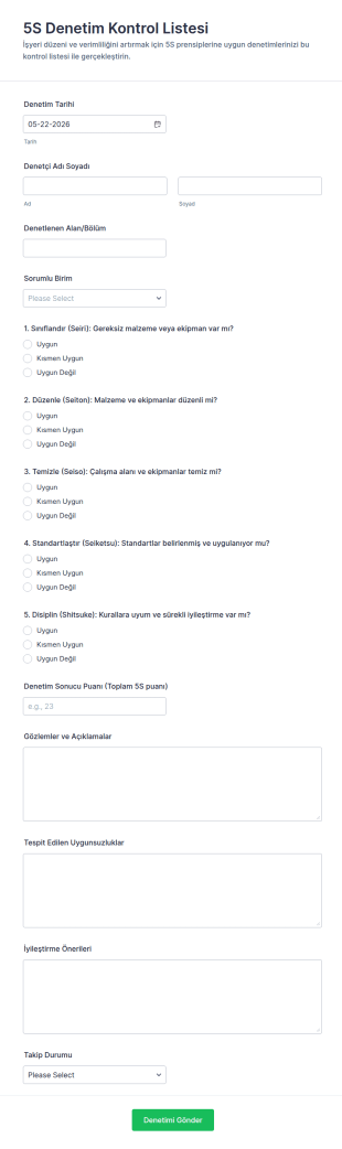 5S Denetim Form Şablonu