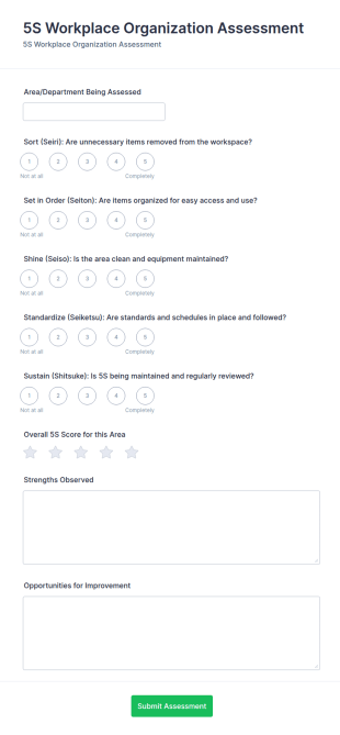 5S Workplace Organization Assessment Form Template