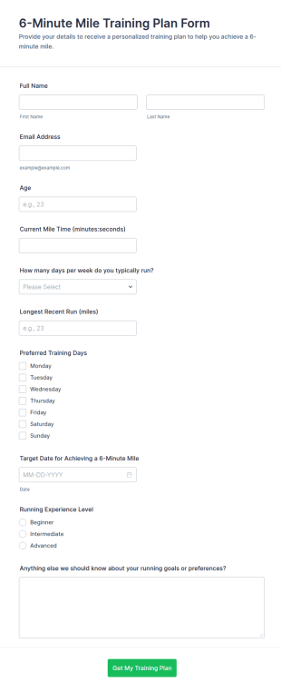 6 Minute Mile Training Plan Form Template