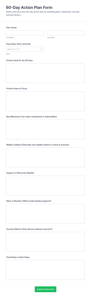 60 Day Action Plan Form Template