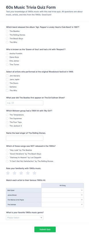 60s Music Trivia Quiz Form Template