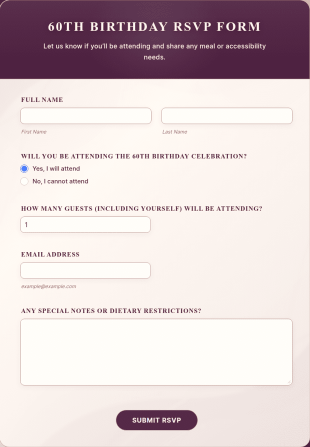 60th Birthday RSVP From Form Template