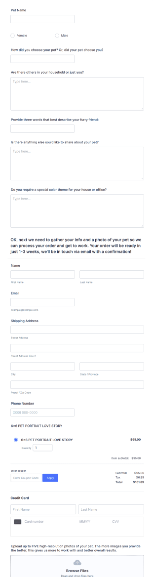 Pet Portrait Order Form Template