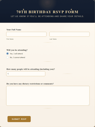 70th Birthday RSVP Form Template