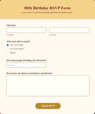 80th Birthday RSVP Form Template