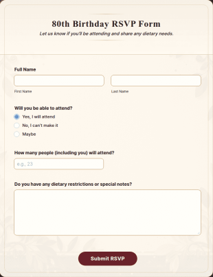 80th Birthday RSVP Form Template