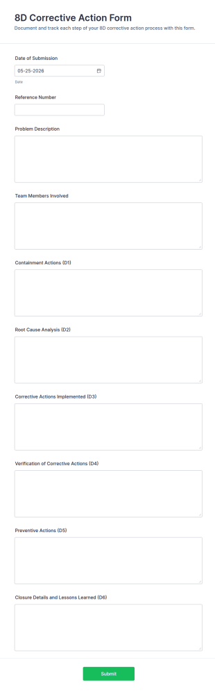 8D Corrective Action Form Template