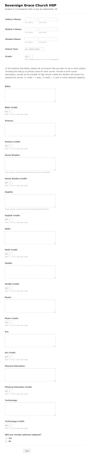 9 12 Academic Plan Form Template