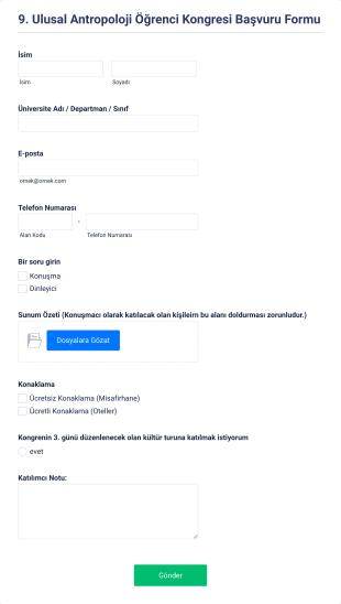 9. Ulusal Antropoloji Öğrenci Kongresi Başvuru Form Template