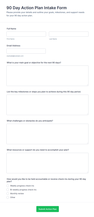 90 Day Action Plan Intake Form Template