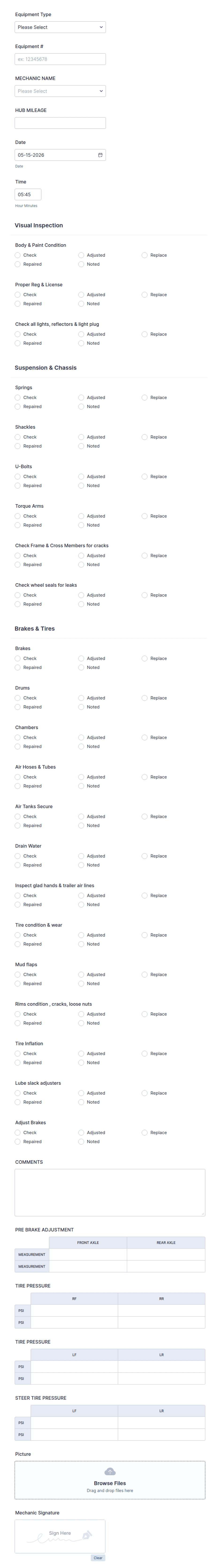 90 Inspection Form 90 Day Dot Equipment Inspection Form Template | Jotform