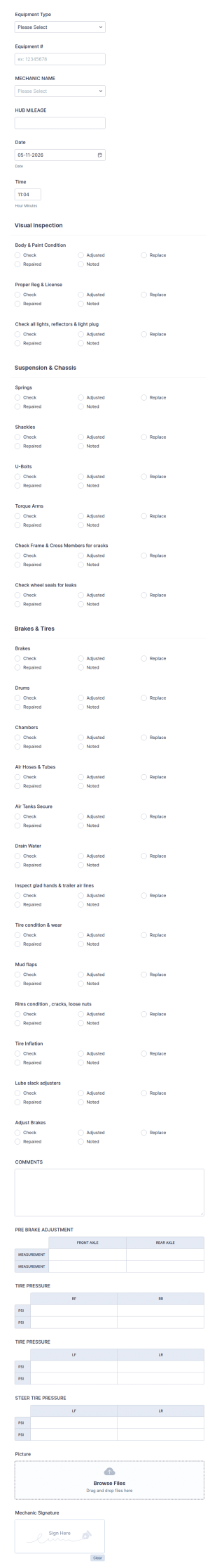 90 Day Equipment Inspection Form Template