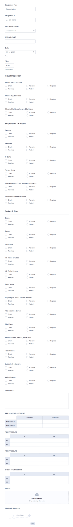 90 Day Equipment Inspection Form Template