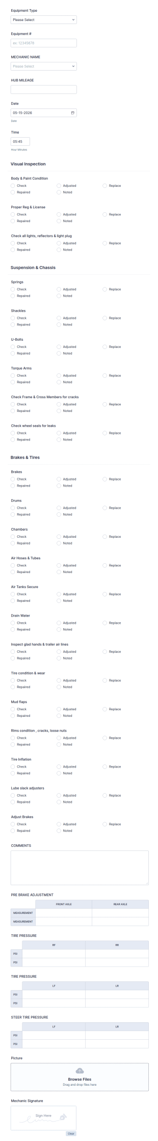 90 Day Equipment Inspection Form Template