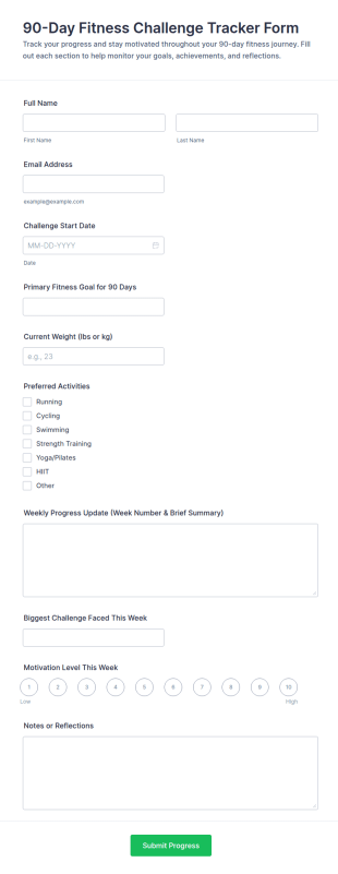 90 Day Fitness Challenge Tracker Form Template