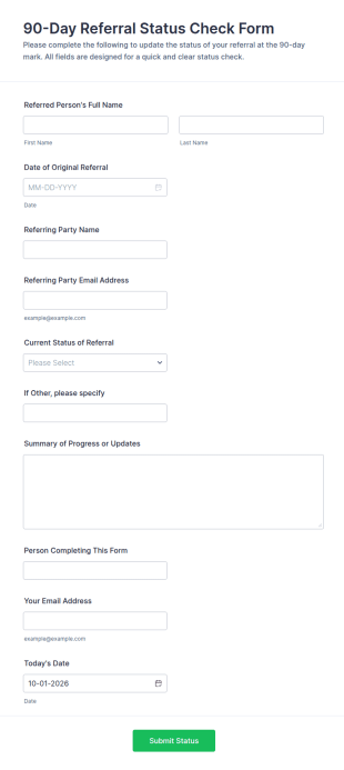 90 Day Referral Status Check Form Template