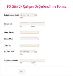 90 Günlük Çalışan Değerlendirme Form Şablonu