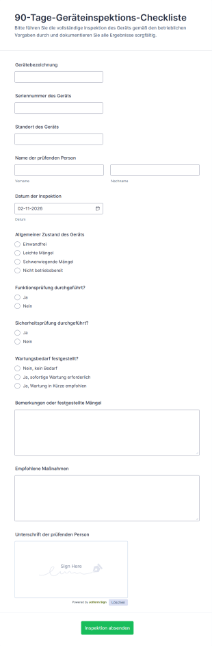 90 Tage Geräteinspektions Checkliste