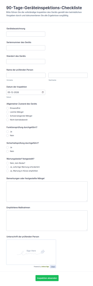 90 Tage Geräteinspektions Checkliste