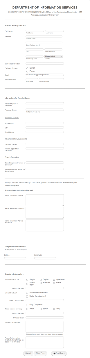 911 Address Application Form Template