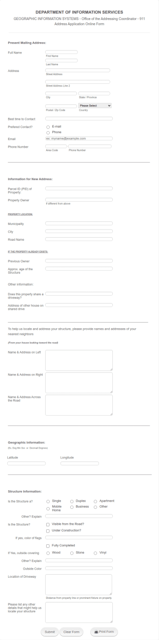 911 Address Application Form Template